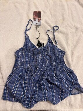 Kendall + Kiley Blue Patterned Smocked Cami Tank Top NWT